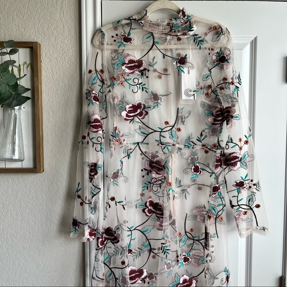 Endless Rose sheer embroidered floral midi mockneck long sleeve dress - Picture 2 of 11